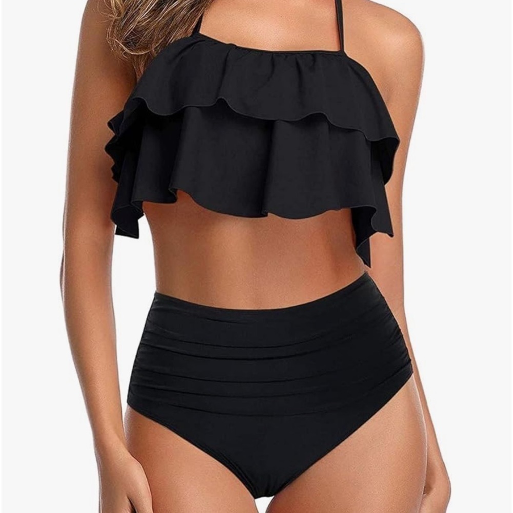 NWT Tempt Me 2 Piece Black High Waisted Bikini Bottoms Halter size Medium A22